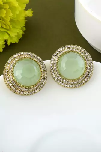 Light green color stud kundan earrings