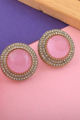 Pink color stud kundan earrings