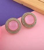 Pink color stud kundan earrings