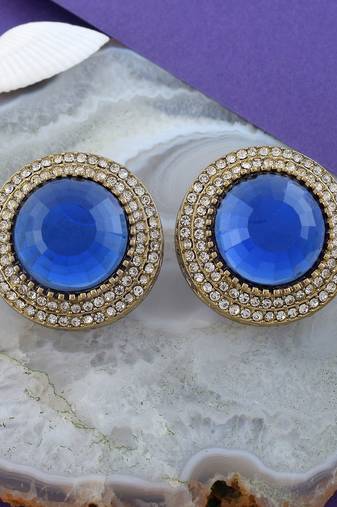 Blue color stud kundan earrings