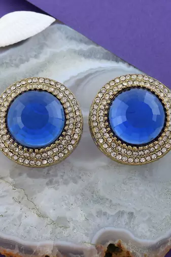 Blue color stud kundan earrings