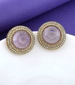 Lavender color stud kundan earrings