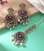 Purple color kundan earrings tikka set