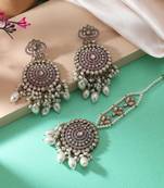 Light purple color kundan earrings tikka set