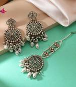 Sky blue color kundan earrings tikka set