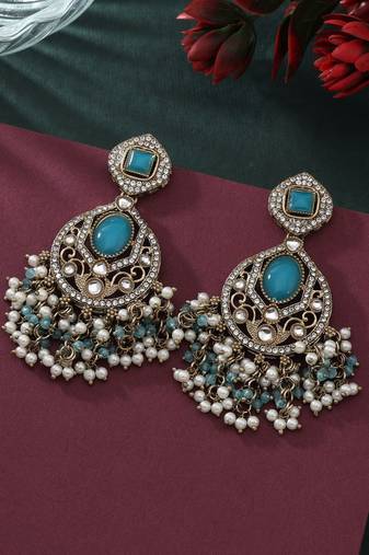 Firozi color kundan earrings