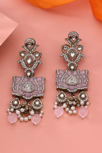 Pink color kundan earrings