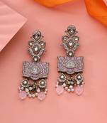 Pink color kundan earrings