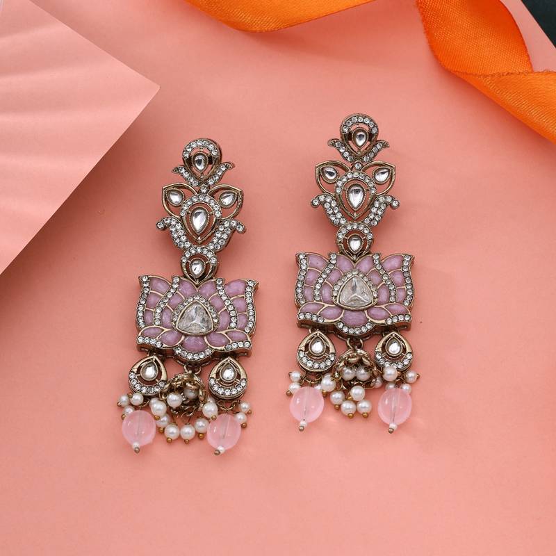 Pink color kundan earrings