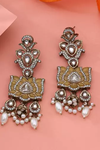 Yellow color kundan earrings