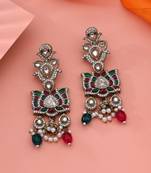 Rani & green color kundan earrings