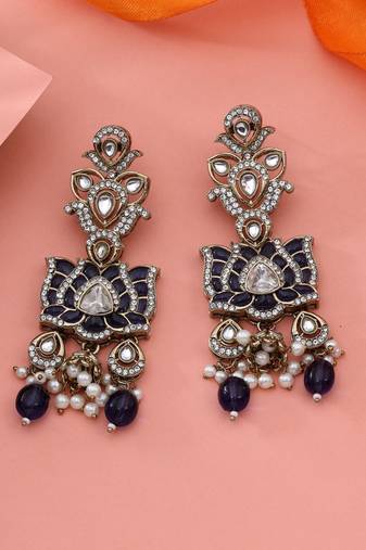 Blue color kundan earrings