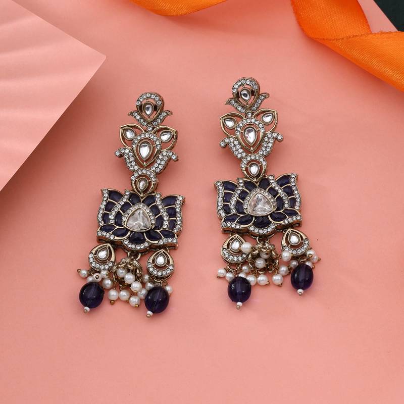 Blue color kundan earrings