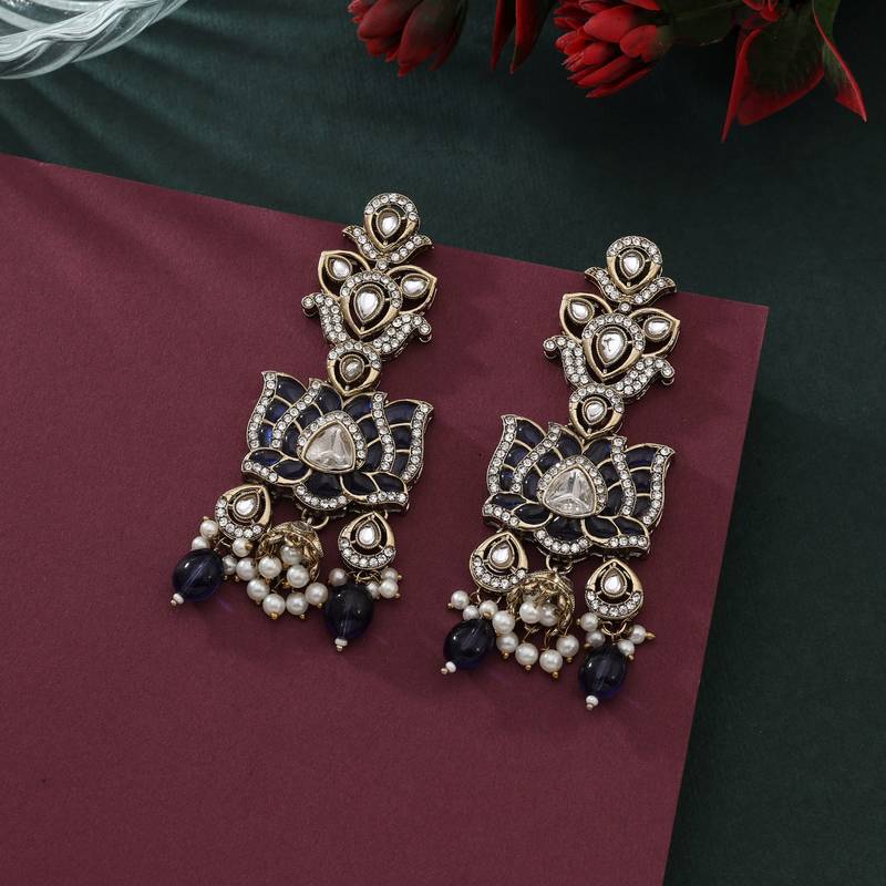 Blue color kundan earrings