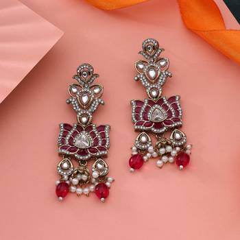 Rani color kundan earrings 1
