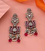 Rani color kundan earrings