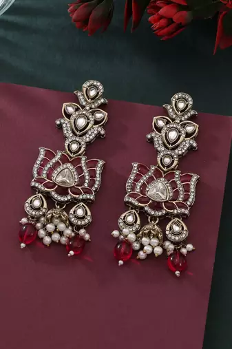 Rani color kundan earrings