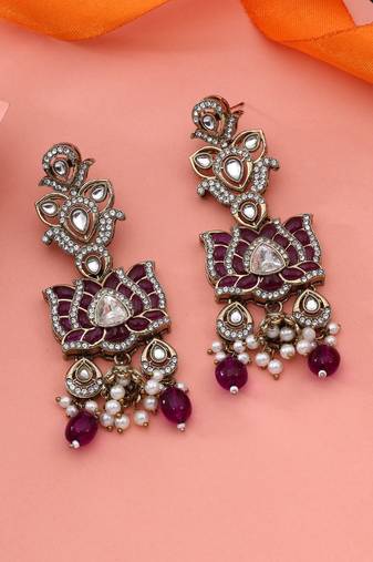 Purple color kundan earrings