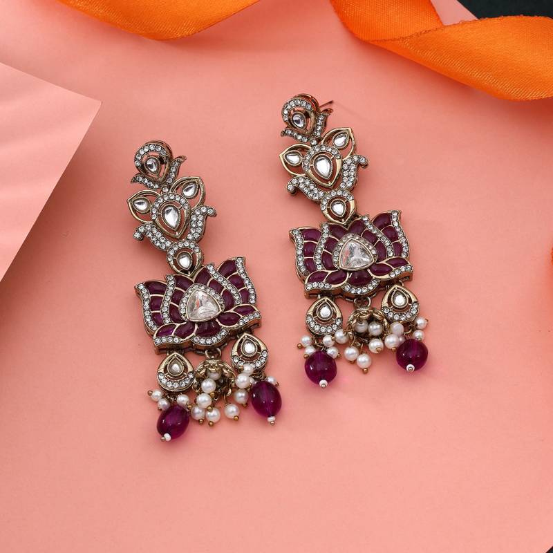 Purple color kundan earrings