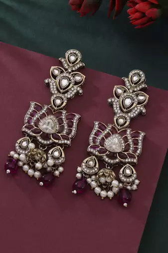 Purple color kundan earrings