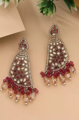 Magenta color kundan earrings