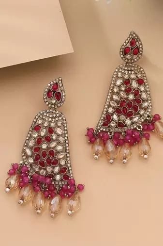 Rani color kundan earrings