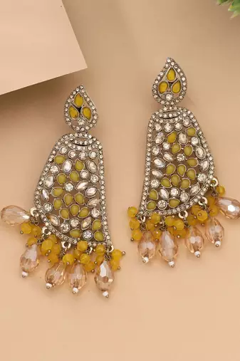 Yellow color kundan earrings