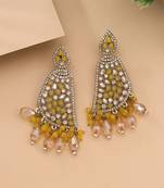 Yellow color kundan earrings