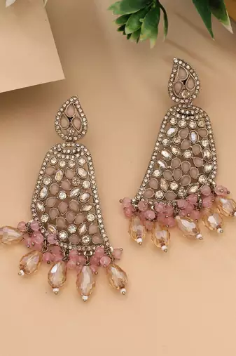 Pink color kundan earrings