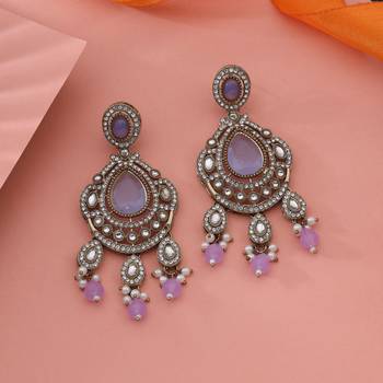 Purple color kundan earrings 1