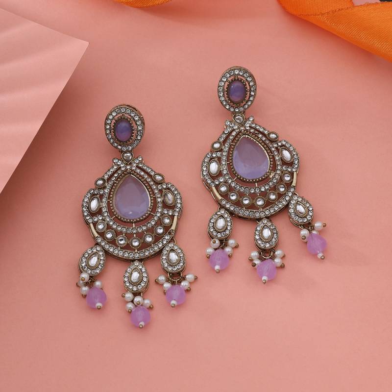 Purple color kundan earrings