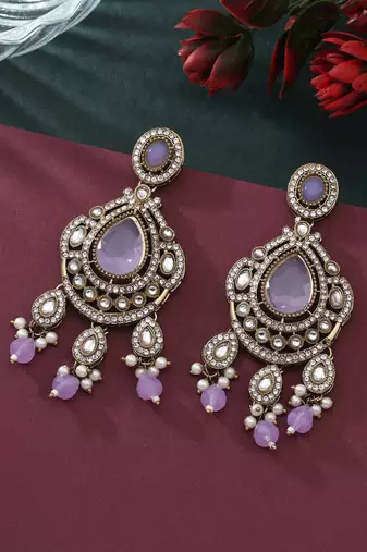 Purple color kundan earrings