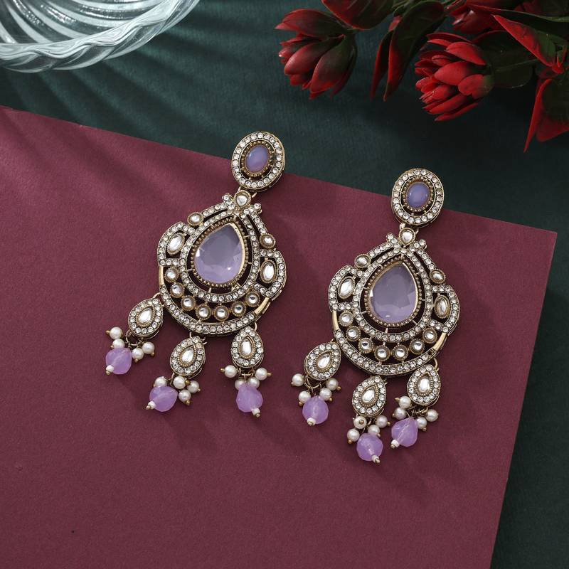Purple color kundan earrings