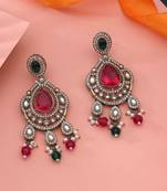 Rani & green color kundan earrings