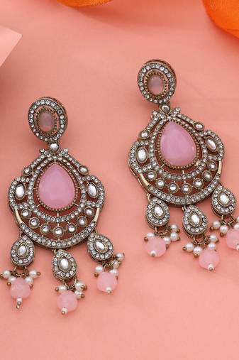 Pink color kundan earrings