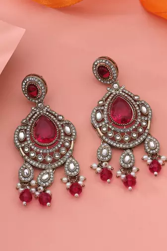 Rani color kundan earrings