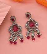 Rani color kundan earrings
