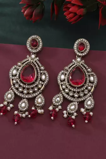 Rani color kundan earrings