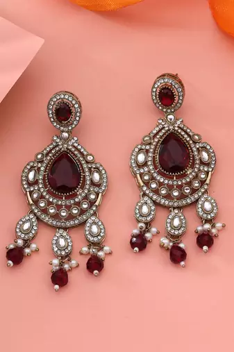 Maroon color kundan earrings