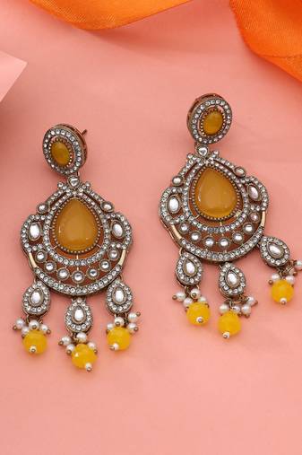 Yellow color kundan earrings