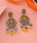 Yellow color kundan earrings