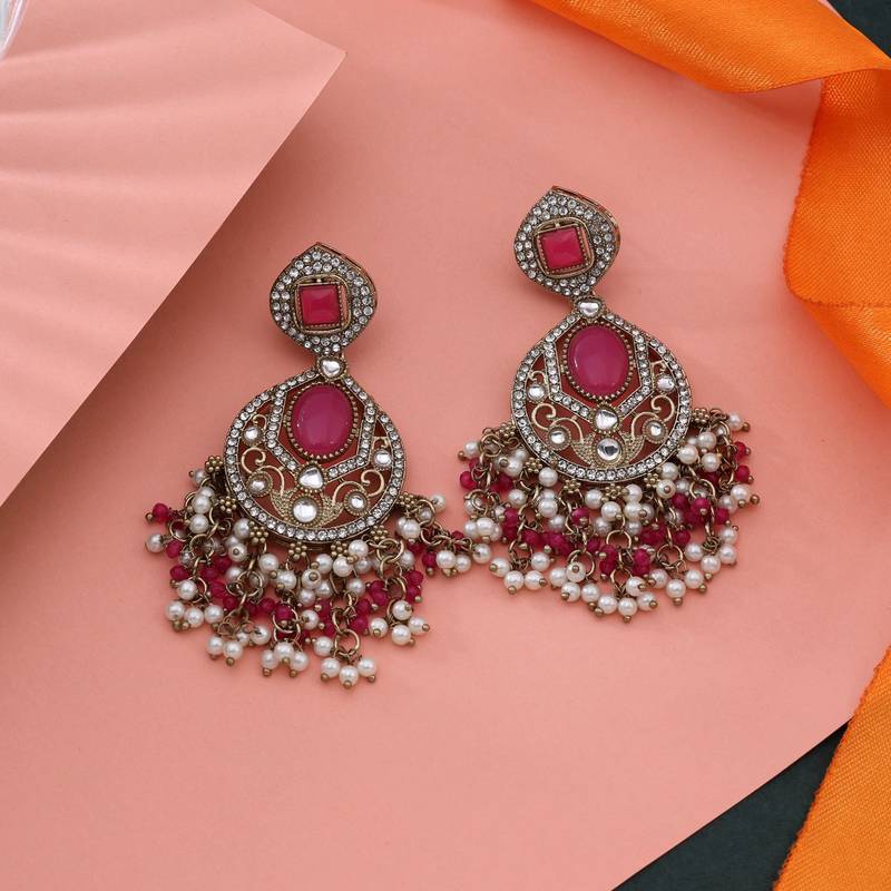 Rani color kundan earrings