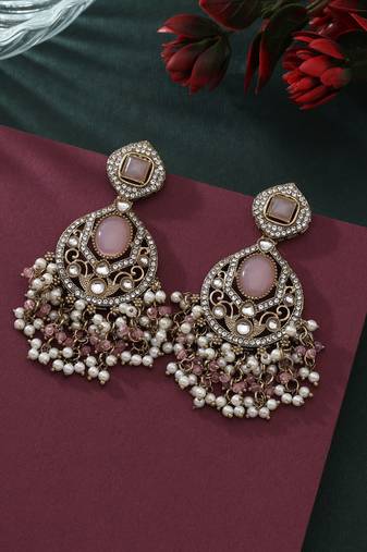 Pink color kundan earrings