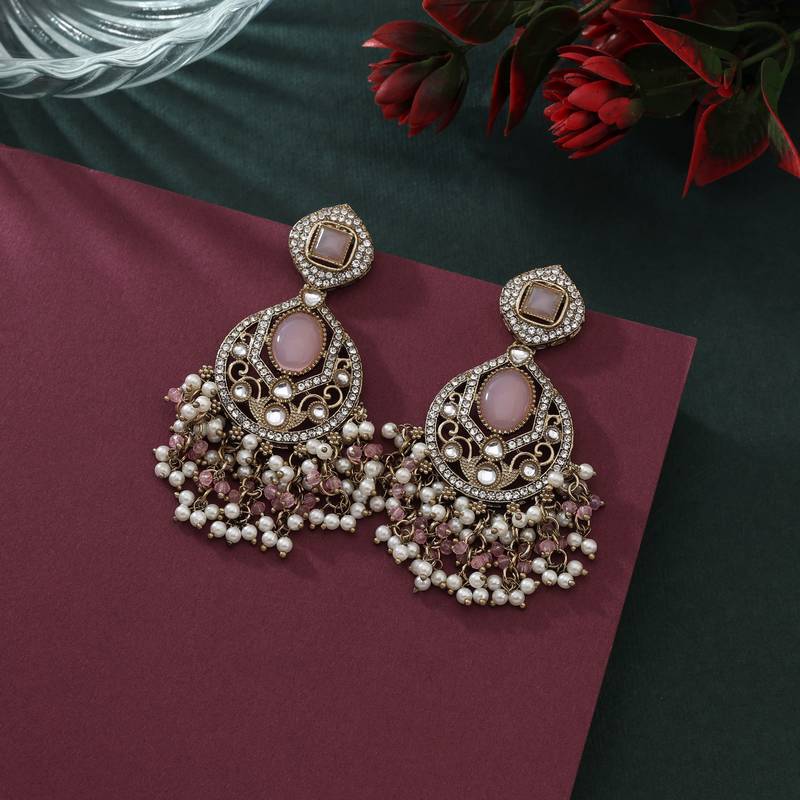 Pink color kundan earrings