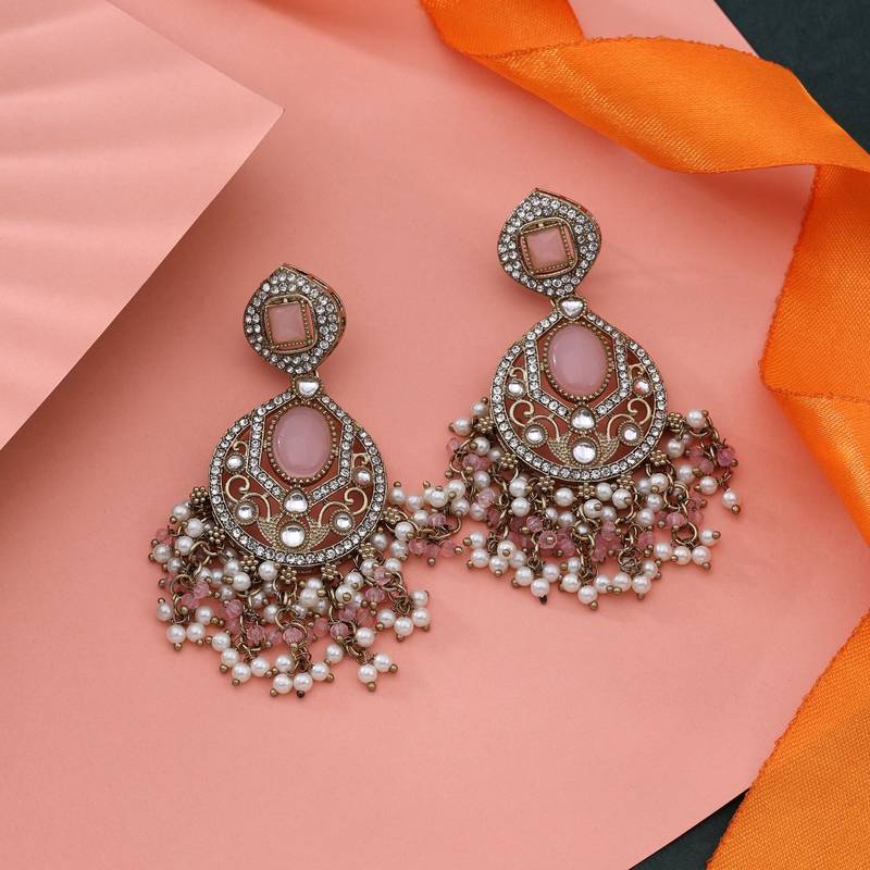 Pink color kundan earrings