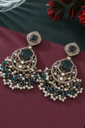 Rama green color kundan earrings