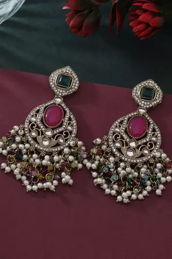 Multi color kundan earrings