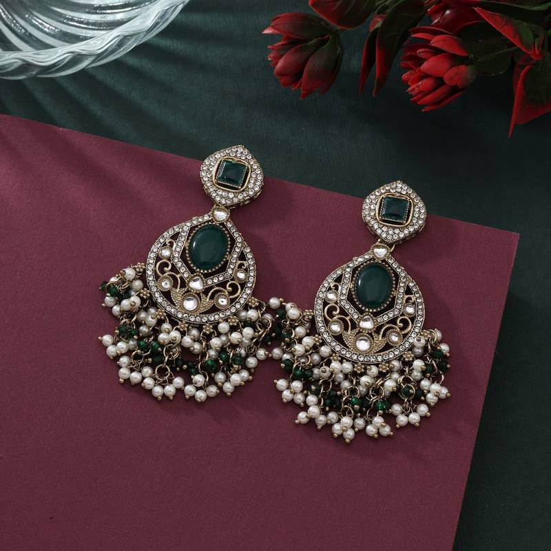 Green color kundan earrings