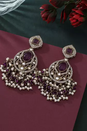 Purple color kundan earrings