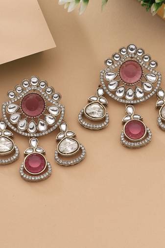 Rani color kundan earrings